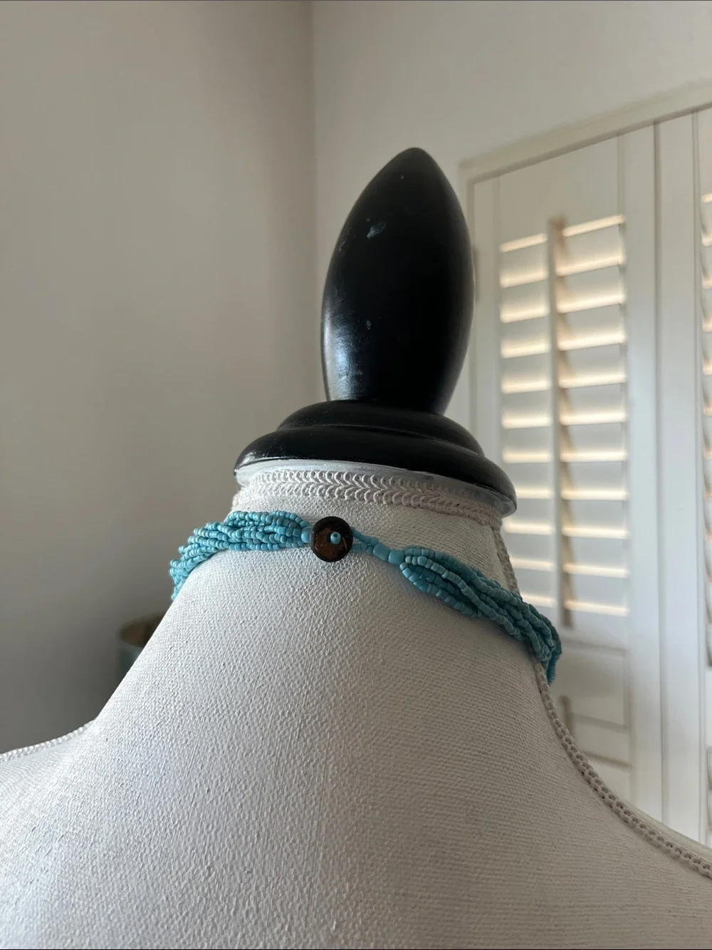Vintage Capiz Shell Necklace | Multi-Strand Blue Beads | Coastal Boho Chic